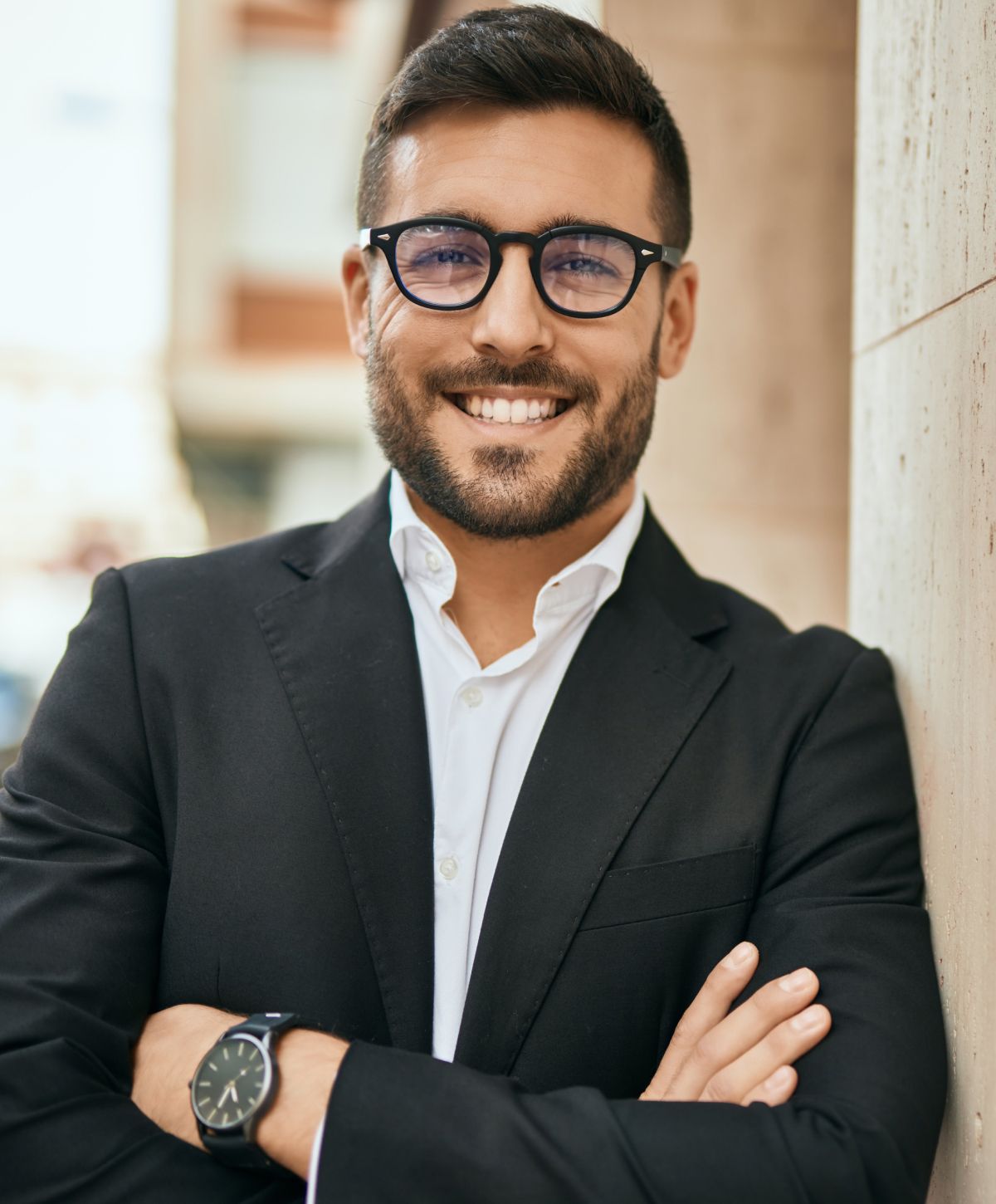 Botox for men model wearing glasses